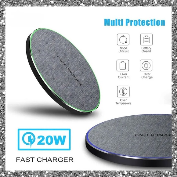 GRAY 20W Qi Wireless Charging Pad For iPhones, Androids And EarPods - Picture 3 of 5